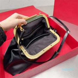 Women Clutch Shoulder Cross Body Bags Handbag Plain Leather Gold Hardware Letter Buckle Removable Shoulder Strap Women