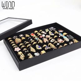 Jewellery Stand Exquisite Practical Fine 100 Slot Ring Display Tray Organiser Show Case Earrings Holder Storage Box Transparent Window 231025