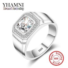 YHAMNI Fashion 925 Sterling Silver Ring 1 Carat 6mm CZ Diamond For Men Wedding Party Gift Fine Jewelry MJZ034184w