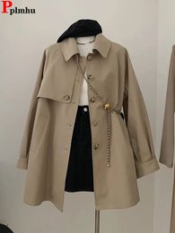 Women s Fur Faux Classic Khaki Mid length Trench Coats Casual Loose Women Windbreake Fashion Elegant Casaco Korean Gabardina Spring Jacket 231025