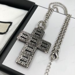 New designer necklace, vintage silver classic double Alphabet engraved floral Crosses pendant necklace, both men and women can wear, trend personality punk