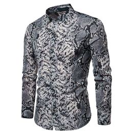 Autumn Snakeskin Pattern Long Sleeve Men Dress Shirt Good Quality Tuxedo Slim Fit Christmas206U