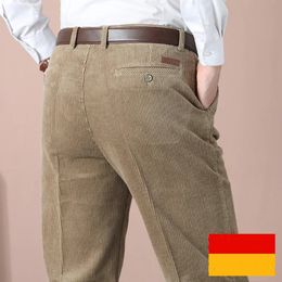 Mens Pants Double Pleated Corduroy Autumn Thick Straight Loose Khaki Black Casual Trousers Male Pant Hight Waist 231025