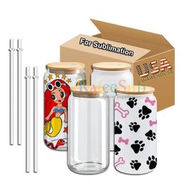 US Stock 16oz Sublimation Glass Tumblers Can Shaped Beer Tea Mugs Clear Frosted Juice Soda Jars 2 Days Delivery 0407