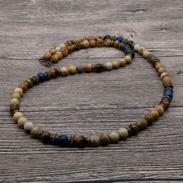 2018 Vintage Rustic Men Beaded Necklace Natural Picasso Stone Bead Necklace For Men Tribal Jewellery Friend Gift SU-05263F