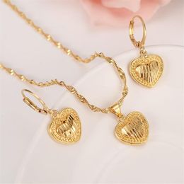 18 k Solid gold GF Necklace Earring Set Women Party Gift Dubai love heart crown Jewellery Sets bridal party gift DIY charms girls296D