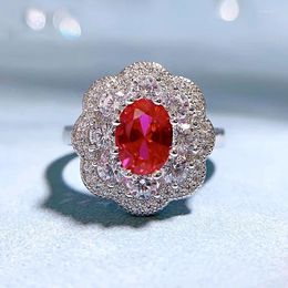 Cluster Rings European And American Oval Blood Ruby Group With Personalised Fashion Diamond S925 Silver Ring