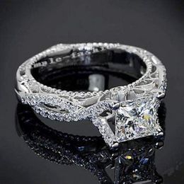 Women vintage ring Handmade Princess cut 2ct Diamond 925 Sterling silver Engagement Wedding Band Ring for women266I