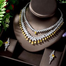 Necklace Earrings Set HIBRIDE Trendy Water Drop Statement Jewellery For Women Nigeria 2pcs Wedding Full Cubic Zircon Dubai Bridal N-1276