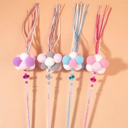 Cat Toys Teaser Wand Beaded Decor Interactive Toy Tassel With Pompom And Bell Pet Supplies Favours