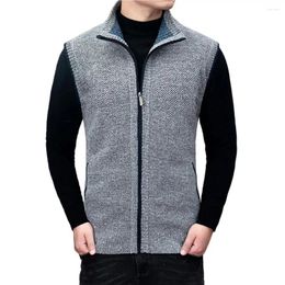 Men's Vests Thick Slim Fit Cold Resistant Male Pockets Fleece Lining Solid Colour Cardigan Outerwear Knitting Waistcoat For Outdoor