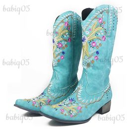 Boots Western Boots Woman Cowboy Cowgirls Flower Design Boots Slip On Pointed To Chunky Heel Fashion Shoes Girls Winter Autumn 2022 T231025