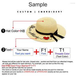 Berets Child Beach Hat Custom Embroidery Text Your Name Sun Large Brim Straw Outdoor Gift