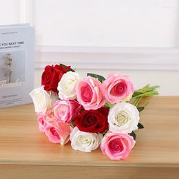 Decorative Flowers 3pcs/lot Rose Pink Silk Bouquet Artificial Bud DIY Craft Bride Wedding Party Home Decoration Fake