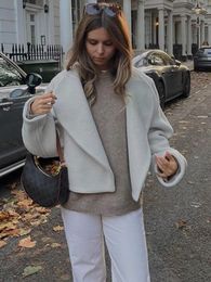 Women's Fur Women Cropped Jackets 2023 Ins Casual Long Seeve Cardigan Coat Female Turn-Down Collar Pockets Woollen Coats