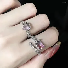 Cluster Rings Purple Crystal Butterfly Ring Aesthetic Girl Adjustable Opening Women's Liquid Irregular Star Vintage Jewellery Accessories