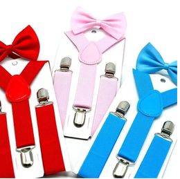 Colour Kids Suspenders Bow Tie Set Boys Girls Braces Elastic Y-Suspenders with Bow Tie Fashion Belt for Children Baby 365Q