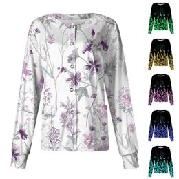 Women's Jackets Casual Long-sleeved Single-breasted Floral/Leaf Printed Protective Clothing Cardigan Top Care Workwear Uniforms