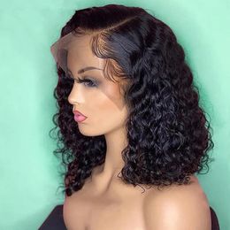 Bob Front Human Deep Wave Hd Transparent Lace Frontal Short Curly Hair Wigs Glueless Wig 231024