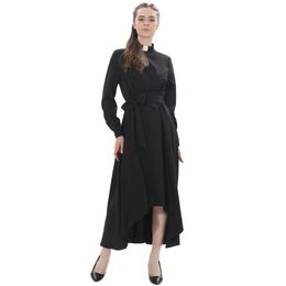Catholic Church Women Clergy Dress Long Sleeve Loose Elegant Priest Maxi Dresses with Tab Insert Collar and Belts285V