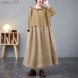 Basic Casual Dresses Japanese Style Cotton Blend Patchwork Plaid Chic Mori Girl Vintage Autumn Dress Office Lady Work Women Spring YQ231025
