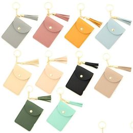 Party Favour Pu Leather Card Holder Ladies Wallet Coin Fashion Keychain Party Favour Wholesale Bracelet Keyring For Women Tassel Bag Dro Dha6E