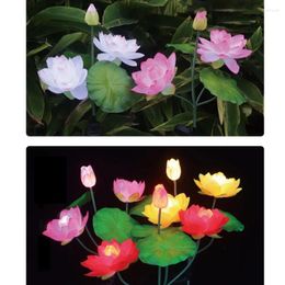 Head LED Solar Simulation Lotus Flower Light Garden Yard Lawn Night Lamp Landscape Home Decoration Flowers