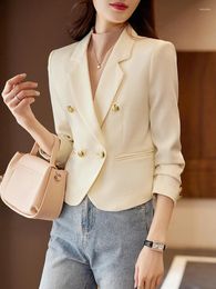 Women's Suits Formal Suit Coat Women Female Solid Jacket Office Ladies Work Wear Short Small Blazer Fashion Casual Double Breasted Tops