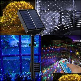 Solar Net Light Strings 1.5X1.5M 3X2M Leds Timer Dimming Led Flash String Ip65 Waterproof Christmas Gardens Decoration Queue Path G