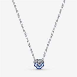 100% 925 sterling silver Blue Pansy Flower Pendant Necklace fashion Wedding Egagement Jewellery making for women gifts2307