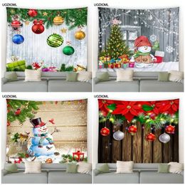Tapestries Christmas Tapestry Rope Ball Pine Branch Snowman Xmas Trees Wooden Board Snowflake Year Wall Hanging Home Living Room Decor 231023