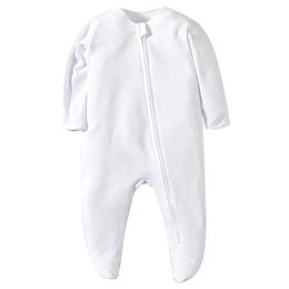 Rompers born Footed Pajamas Zipper Girl and Boy Romper Long Sleeve Jumpsuit Cotton Solid White Fashion 0-12 Months Baby Clothes 231024