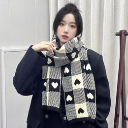 Scarves 2023 Knitted Love Plaid Scarf Female Winter Korean Version Of All Instagram Tide Soft Sister Thickened Warm Wool Neck