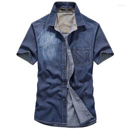 Men's Casual Shirts Spring Summer Cotton Short Sleeve Military Shirt Fashion Denim Jean Vintage Clothes Plus Size S-4XL