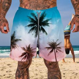 Men's Shorts 2023 Beach Swimwear Surfing Coconut Tree Print Summer Trendy Clothing