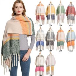 Scarves American Style Streetwear Casual Ponchos Women Autumn Winter Woven Fringed Patchwork Colour Scarf Elegant Female Shawl
