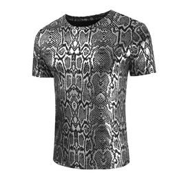 Men's T-Shirts Shiny Silver Metallic Nightclub Wear T Shirt Men 2021 Snake Pattern Stage Prom Shirts Mens Slim Fit Oneck T-sh281m