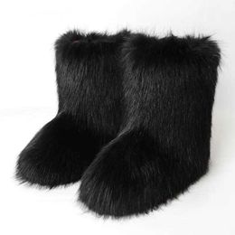 New Fashion Fox Fur Boots Women Fluffy Snow Female Winter Warm Plush Platform Shoes Furry Faux Bottes Luxury 230922