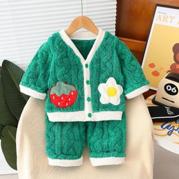 Clothing Sets Autumn Winter Children Boy 2PCS Clothes Set Cartoon Spliced Homewear Sleepsuit Fleece Pant Baby Outfit Infant Suits 231025