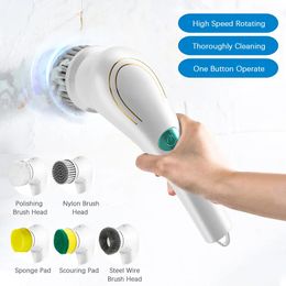 Cleaning Brushes Electric Spin Brush with 5 PCS Heads Cordless Portable Scrub Handheld Scrubber Suitable for Bathroom Kitchen Tool 231025