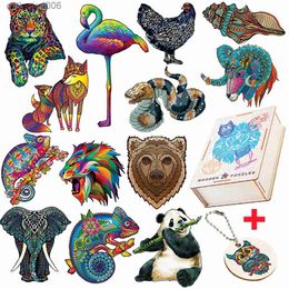 Puzzles Colorful Wooden Jigsaw Puzzles For Adults Kids Irregular Shape Elephant Bear Intellectual Toys Exquisite Animal DIY CraftsL231025