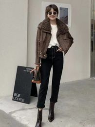 Women s Fur Faux Luxury Winter Thick Warm Real Coat Lining Jacket Natural Shearling Motor Biker Overcoat Female Genuine Leather Jackets 231025