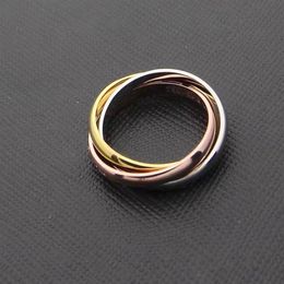 Fashion Men Women 316L Titanium steel 3 Circles 3 Colour 3in1 Wedding Engagement 18K Gold Plated Combined Rings Size5-11309S