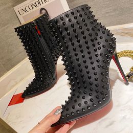 Fashion designer High quality Womens Red heel High heel ankle boots Luxury leather boots Skinny heel side zipper winter over the knee Classic Martin boots H1376