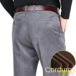 Mens Pants Double Pleated Corduroy Men Black Brown Thicke Warm Loose High Waist Trousers For Clothing 231025