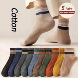 Men's Socks Brand 5 Pairs Autumn Winter Men Thermal Solid Colour Stripe Fashion Casual Cotton Sweat Absorption Thick Comfortable