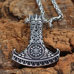 Pendant Necklaces Nordic Stainless Steel Mjolnir Odin Face Viking Necklace With Gift Bag