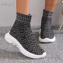 Boots Wedge Heels Ankle Boots 2023 New Autumn Women Thick Bottom Knit Stretch Comfortable Sneakers Unique Design Vulcanized Shoes 42 T231025