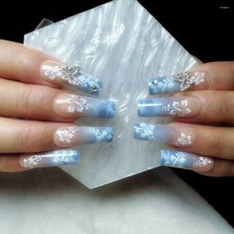 False Nails Rectangular Wearable Nail Patch Long Square Head Press On Fake Set With Detachable Tips Beautiful Fingernails Jelly Glue