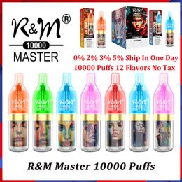 Original R&M Master 10000 Puffs Disposable Vape Pen Electronic Cigarettes 20ml Pod Mesh Coil Rechargeable Air-adjustable 0% 2% 3% 5% Device Vaporizer 12 Flavors